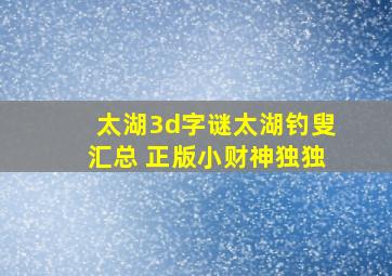 太湖3d字谜太湖钓叟汇总 正版小财神独独